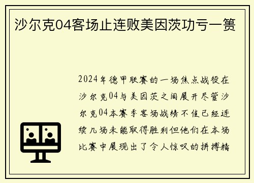 沙尔克04客场止连败美因茨功亏一篑